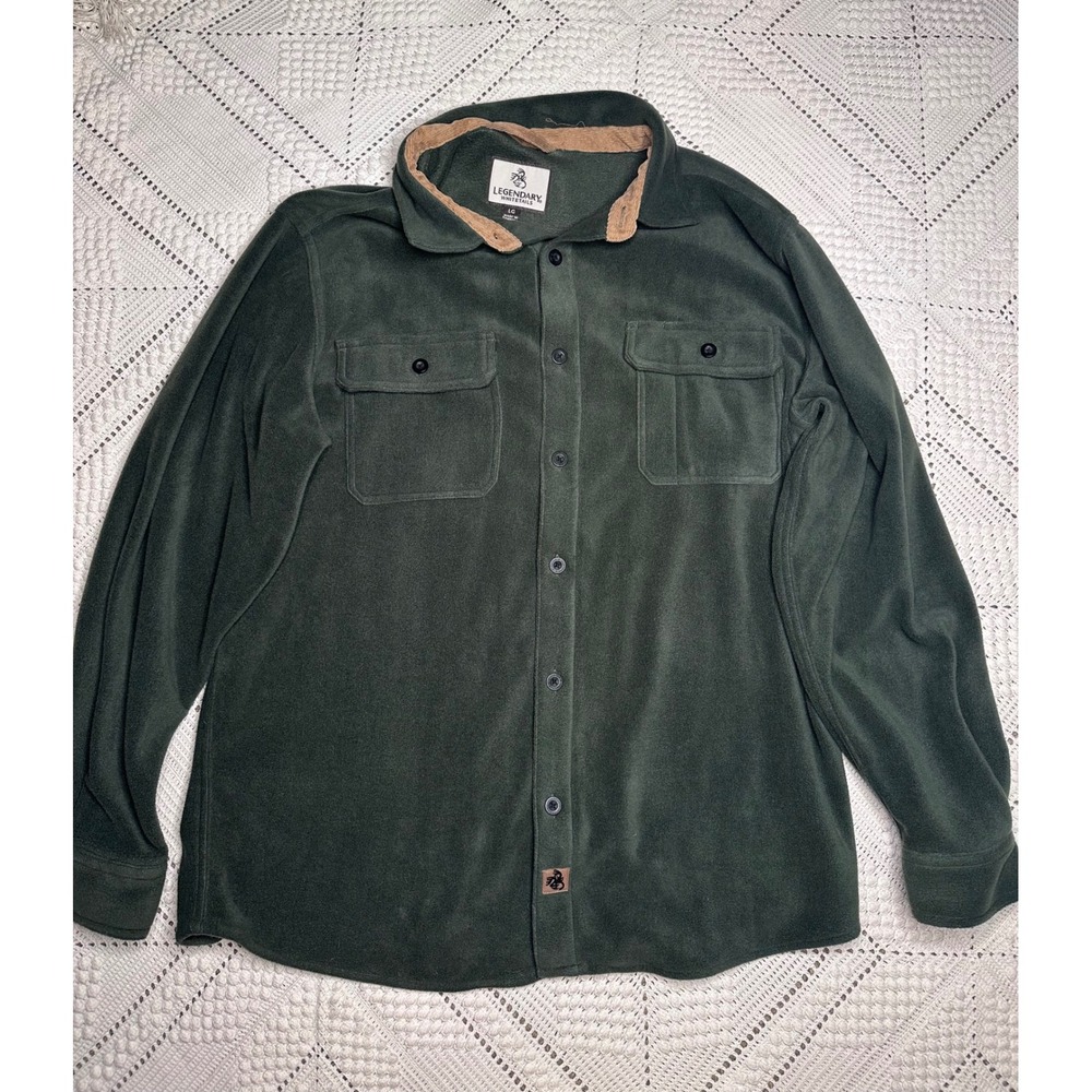 Legendary Whitetails Mens Fleece Shirt Jacket Green Corduroy Trim Large